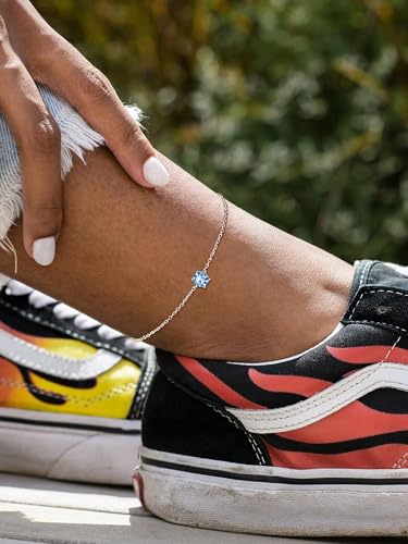 ChicSilver 925 Sterling Silver Anklets for Women, Simple Dainty Round/Heart Birthstone Ankle Bracelet Beach Foot Jewelry, 8.7-10.7 Inch Adjustable2