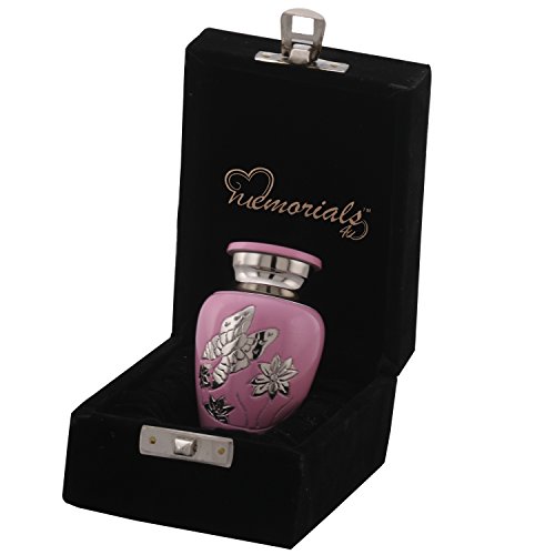 MEMORIALS 4U Pink Butterfly Keepsake Urn - Baby Pink Butterfly Mini Urn with Fancy Box - Handcrafted Solid Brass Silver Butterfly Miniature Urn for Ashes