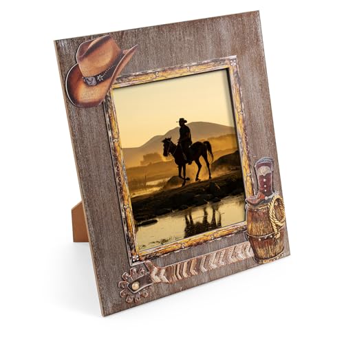 OKSQW 8 x 10 Rustic Wood Picture Frame with Cowboy