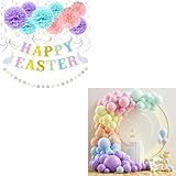 NISOCY Happy Easter Banner Easter Decoration and 126PCS Pastel Balloons Arch Garland Kit,