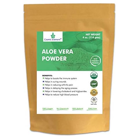 Cosmic Element Organic Aloe Vera Powder - 100% Pure Leaf Gel | Hydrating After Sun Care, Moisturizing for Face, Body & Skin | Ideal for Sun Burn, Acne, and Dry Skin - Aloe Vera Powder for Hair - 4 oz Cover