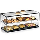 MBH - Vitrina Expositora Neutra de Sobremostrador 92x39 cm, Cristal Recto Templado, 2 Pisos, sin Iluminación LED, Puertas Traseras Correderas, para Bar, Cafetería, Restaurante, Bollería y Repostería.