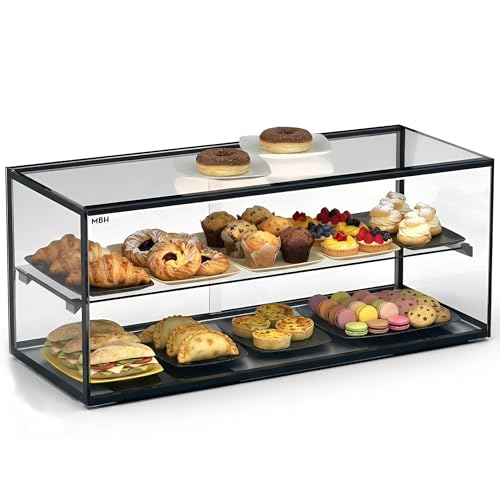 MBH - Vitrina Expositora Neutra de Sobremostrador 92x39 cm, Cristal Recto Templado, 2 Pisos, sin Iluminación LED, Puertas Traseras Correderas, para Bar, Cafetería, Restaurante, Bollería y Repostería.