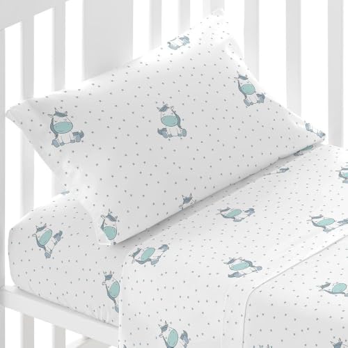 Miniatura 2 de Tramas Juego Sábanas Cuna 60x120 100 Algodón, Juego De Sábanas Para Bebe, Ropa De Cuna, Sábana Bajera, Encimera Y Funda De Almohada - Estampado Unicornio, Celeste