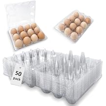Egg Cartons 12 Count 50 Packs Plastic Egg Cartons 3x4 Grid, Clear Reusable Egg Holders for Refrigerator, Chicken Eggs Storage for Farm, Market, Kitchen Use