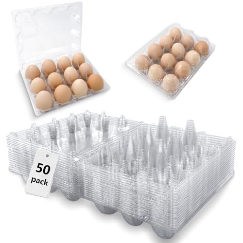 ZXBMS Paquete de 50 cajas de huevos de plástico, 3 x 4 rejillas, cajas de huevos baratas a granel, perfectas para 12 huevos, mercadillos de granja de pollos en refrigerador, grande