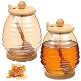 harupink 2 Stück Honigspender, 450ml Honigglas mit Honiglöffel, Honigglas aus Glas mit Deckel, Honigtopf Honiggläser Transparentes, ideal für die Aufbewahrung von Honigwaben, Marmelade, Sirup