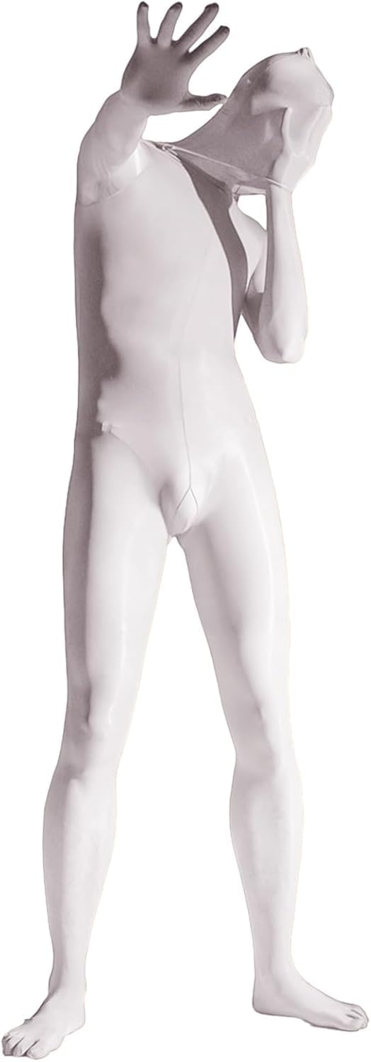 Men's Plus Size 8D Oil Shiny Glossy Bodystocking High Elastic Bodysuit Transparent Catsuit Attached Gloves Hood