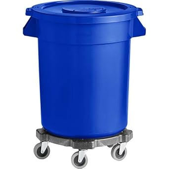 32 Gallon Round Trash Can with Lid and Dolly / 130 Liters Commercial Trash Can Trash Bin Kitchen Garbage Can Waste Basket Bin Durable Waste Container Heavy-Duty Janitorial Can Blue