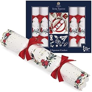 Tom Smith Pack 6 Signature White & Red Poinsetta Charity Christmas Crackers 33cm