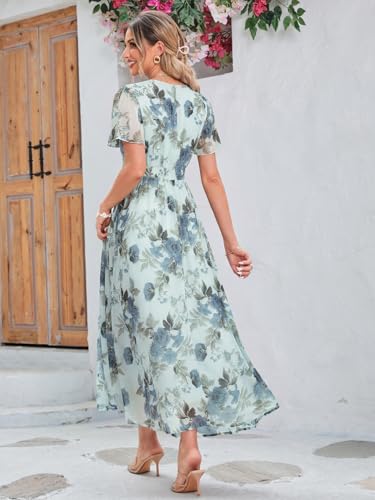Image of Simplee Women's Boho Floral Maxi Dress Flowy Casual V Neck Short Sleeve Wedding Guest Holiday Beach Long Dress