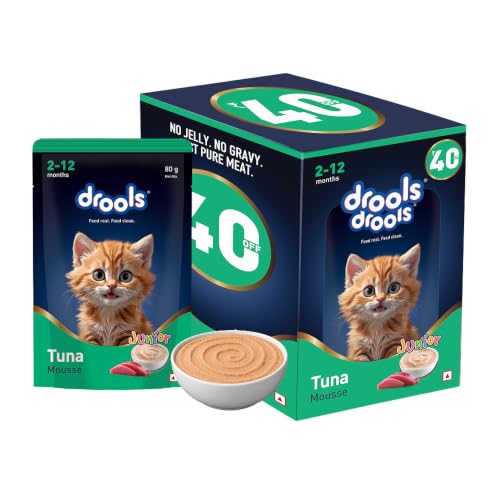 Image of Drools Kitten Wet Mousse 80g Pack of 5, 400g | Tuna Flavour | Rich in Protein | Promotes Hydration & Easy to Digest | No Artificial Flavours | Packed with Essential Vitamins & Antioxidants