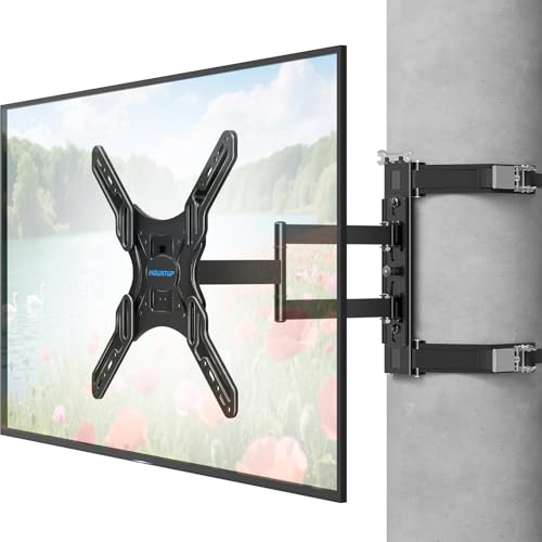 MOUNTUP Pillar TV Mount for Most 26-60 TVs No Drill TV Bracket for Gazebo Patio Pole Pergola Full Motion Strap-On Post Mount for Round & Square Columns Swivel & Tilt Max VESA 400x400mm 77LBS