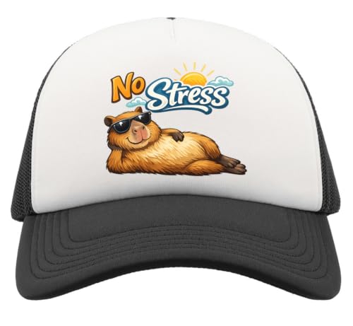 Relaxed Bear Enjoying Sunny Day Vibes Half Mesh Trucker Cap Baseball Hat Snapback Black