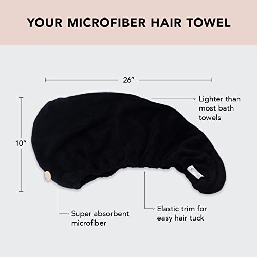 Kitsch Microfiber Hair Towel Wrap - Quick Dry Curly Hair Wraps For Women Wet Hair | Microfiber Towel For Hair | Hair Drying Towel Wrap | Hair Towels For Women | Hair Turban For Wet Hair (Black) #TOP1