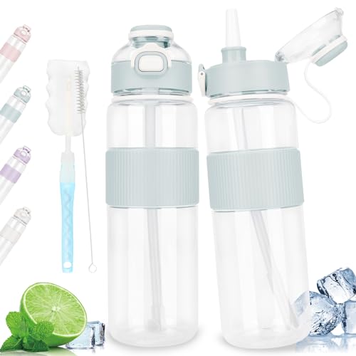 Gobravio Water Bottle 1l, BPA Free Sports Water Bottle with Straw, Leakproof drinking bottle for Teenager, Adult, Sports, Outdoor, School (Blue)