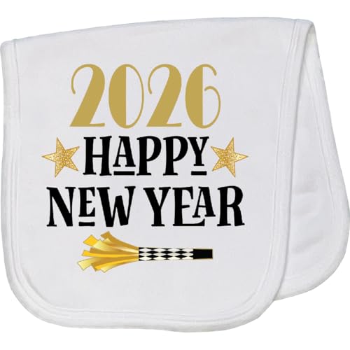 inktastic 2026 Happy New Year Baby Burp Cloth White 46d17
