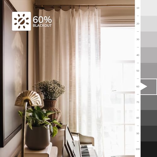 TWOPAGES 72 W x 96 L inch Pinch Pleated Light Filtering Curtain Linen Textured Unlined Drapes for Living Room Bedroom Indoor Window and Door,(1 Panel),Ivory White — view 5