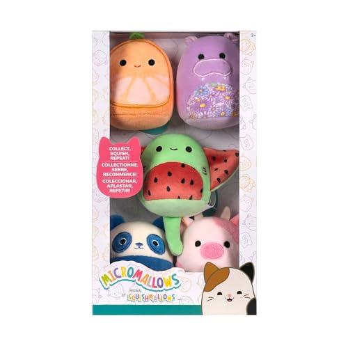 Squishmallows Micromallows SQMM0190 5er Pack, superweiche Mini, 6,5 cm Plüschfiguren (Lai, Reshma, Scout, Orin, Hanna)