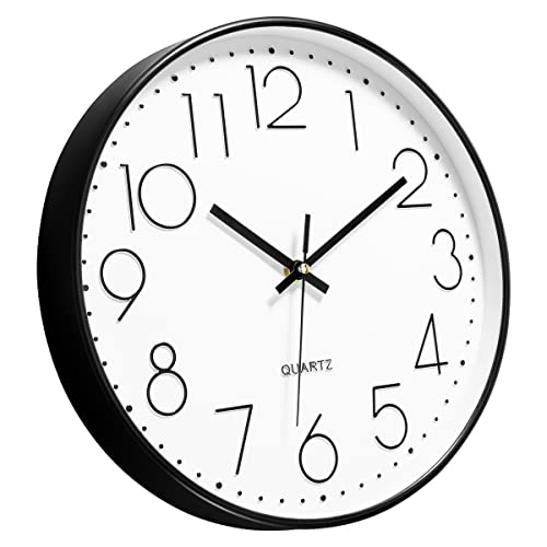 Foxtop Black Wall Clock 12 Inch Silent Non Ticking Quartz Battery Operated Round Clock Easy To Read For Office Classroom School Home Living Room Bedroom Kitchen Decor #TOP1