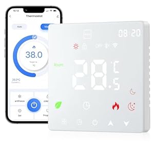 Programmierbarer WLAN Thermostat für Fußbodenheizung, Intelligenter Smart Home Raumthermostat mit Alexa & Google Home, Tuya App, 230V, Einfache Installation, Weiß
