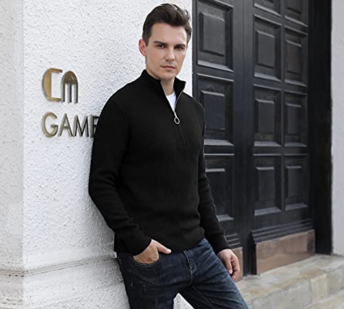 Sailwind Men's Soft Sweaters Quarter Zip Pullover Classic Ribbed Turtleneck Sweater For Men Black #TOP5