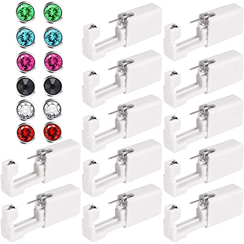 SIMIN 12 Pièces Pistolet pour piercing d'oreille, Outils de Piercing d’Oreilles de Sécurité Jetables Kit de Perçage de Nez Oreilles Auto avec Studs d'Oreille en Cristal- Sans douleur Cover