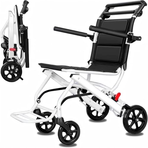 Ultraleichter Rollstuhl Faltbar (Nur 8,2kg) 100kg Belastbarkeit - Leichtgewichtiger Reiserollstuhl mit Sicherheitsgurt & Handbremse - Ideal für Senioren und Mobilitätseingeschränkte (Schwarz)