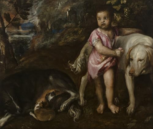 Tableau Titien Garçon avec des chiens affiche art 60x90