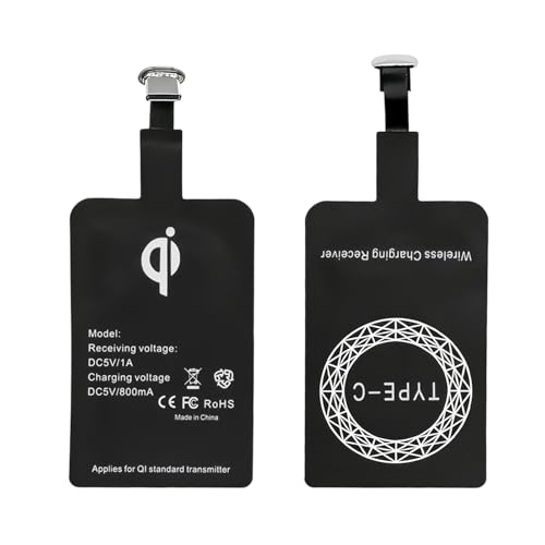 2 Pezzi Caricabatterie Wireless,Adattatore per ricevitore di ricarica wireless USB-C Qi per smartphone,Ultrathin senza fili a induzione 1000mA,per Samsung, Huawei, LG e altri telefoni USB-C Android