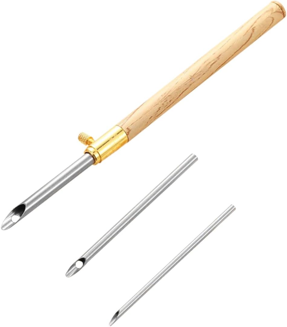 Punch Needle Embroidery Needle Set for Three Replaceable Heads | Wood and Stainless Steel, Silver Finish, Living Room and Bedroom Use