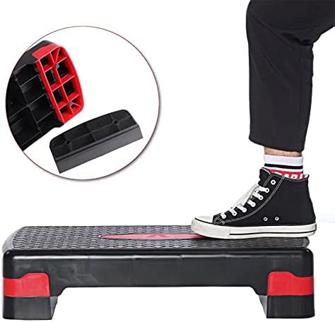 Yoga Fitness Step with Mat Board, 2 Level Guide Chart Adjustable Aerobic Fitness Training Stepper, for Gym Exercise
