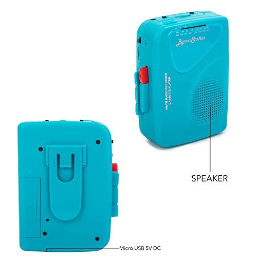 ByronStatics Portable Cassette Players Recorders FM AM Radio Walkman Tape Player Built In Mic External Speakers Manual Record VAS Automatic Stop System 2AA Battery Or USB Power Supply Headphone