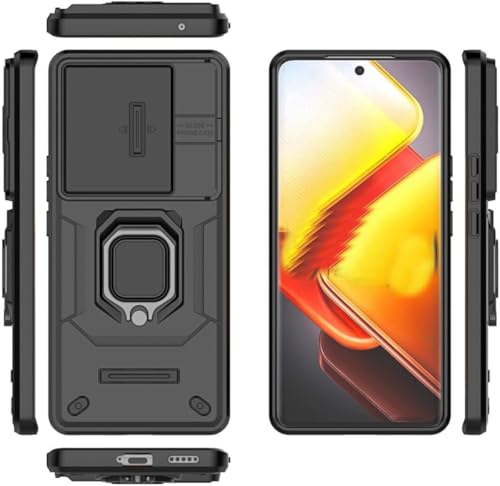 Image of SHINESTAR Tough Armor Bumper Back Case Cover | Ring Holder & Sliding Camera Shield Cover | 360 Degree Protection Back Case Cover for iQOO Z9s Pro 5G / Vivo T3 Pro 5G (Black)