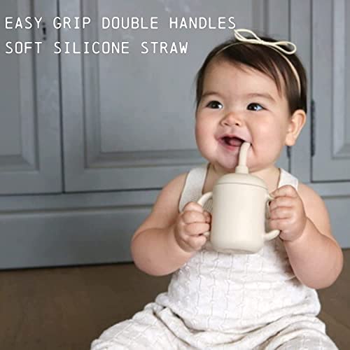 Silicone Sippy Cup By Loveylu - Toddler Cup With Straw, Spill Proof Soft Spout Cup With Handles, Drop Proof, No Spill, Microwave, Dishwasher And Freezer Safe, (Blush) 2 Pack #TOP3