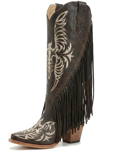 Aizhenzm Women’s Cowgirl Western Boots Fringe – Faux
