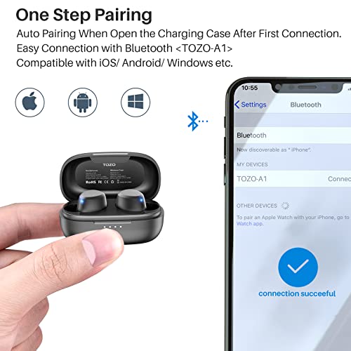 Tozo A1 Mini Wireless Earbuds Bluetooth 5.3 In Ear Light-Weight Headphones Built-In Microphone, Ipx5 Waterproof, Immersive Premium Sound Long Distance Connection Headset With Charging Case, Black #TOP6