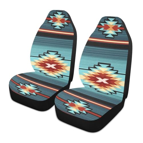 LONSANT Southwest Native American Tribal Car Seat Covers Set of 2,Turquoise Navajo Design Western Universal Auto Front Seat Cushion Protector for Women Men Cute Car Accessories Fit for Car SUV Truck