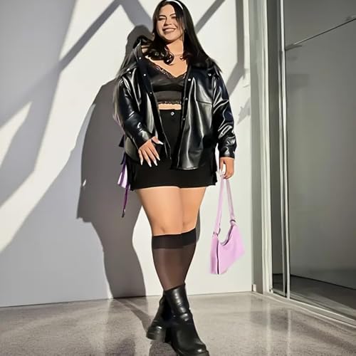 6 Pairs Of Women's Plus Size Knee Socks, Nylon Transparent Pantyhose, Calf Socks3