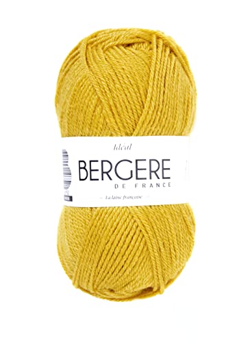 Bergère de France - IDÉAL pelote de laine à tricoter et crochet (50g) 4 mm - 40% de Laine Peignée - Fabriqué en France - Fil Polyvalent, Chaud et Résistant - Jaune (MOUTARDE)