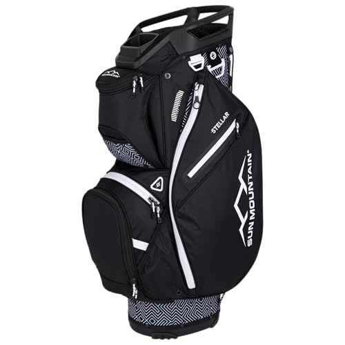 Image of Sun Mountain Women's Stellar Lightweight Cart Golf Bag, 14-Way Top, 2025 Model, Maze Black White