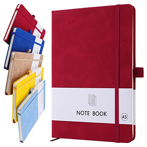 A5 Notebook, Notebook A5 Note Book Note Pad Journal Notebook A5 Notepad PU Leather Notebook for Office School Home Business Writing & Note Taking 200 Pages (100 Sheets)-Wine Red