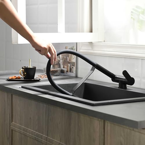 SJQKA Robinet Cuisine Rabattable,Mitigeur Rabattable,Mitigeur Cuisine Rabattable,2 Modes D'évacuation De L'eau Robinet Cuisine Sous Fenêtre Pliable En Laiton (noir)
