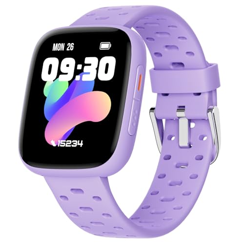BIGGERFIVE Smartwatch Bambina Ado 5-16, 1,8 Fitness Tracker Orologio con Contapassi, Frequenza Cardiaca, Resistente all'Acqua 30m, Monitor del Sonno, Giochi Puzzle con/senza APP, Lilla