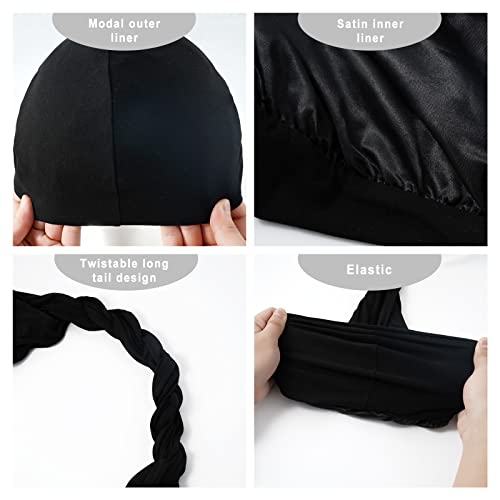 Docila Silk Turban Head Wrap For Men Black Red Vintage Satin Twisted Straps Turban Durags Soft Modal Turban Bandana Cap Silky Liner Turban Doo Rags Head Scarf Cycling Riding #TOP4