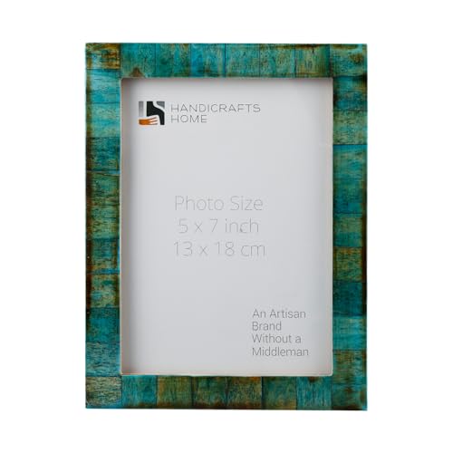 Handicrafts Home vintage Picture Frame & Farmhouse Decor, Handmade Photo Frame for Wall & Tabletop Display, Antique Home Decor, Gallery Wall, Turq & Blue 5x7 Picture Frame, Verdigris, Bone Inlay