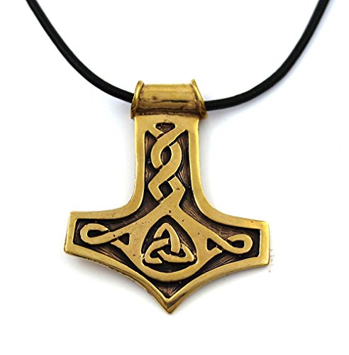 LynnAround Bronze Celtic Viking Odin Axehead Thors Hammer Mjolnir Pendant Necklace Norse Jewelry Leather Cord18-32