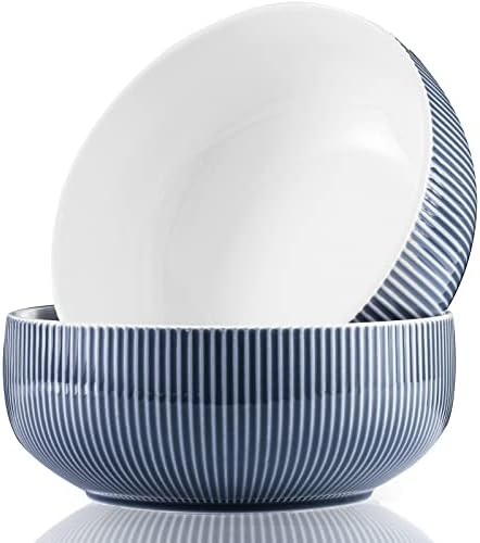 getstar Salad Bowl, 8 inch 60 oz Large Serving Bowls, 2 Packs Ceramic Salad Bowl Set, Microwave & Freezer Safe, Fruit Bowl Soup Bowl Pasta Bowl Popcorn Bowl Set of 2 (Hale Navy)