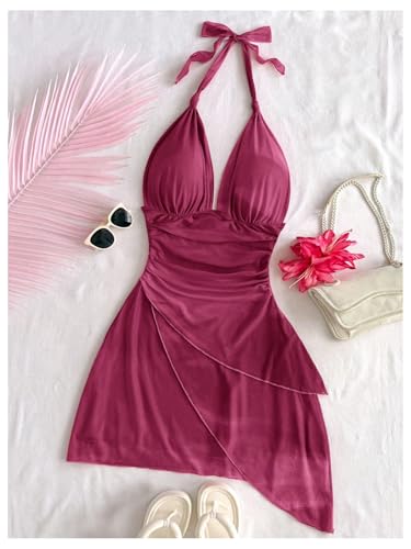 Image of BEAUDRM Women's Summer Mini Dress Halter Backless Vacation Beach Sundresses | Boho Dress, Floral Dress for Women, Vacation Beach Outfits, Going Out Dress, Brunch Outfits