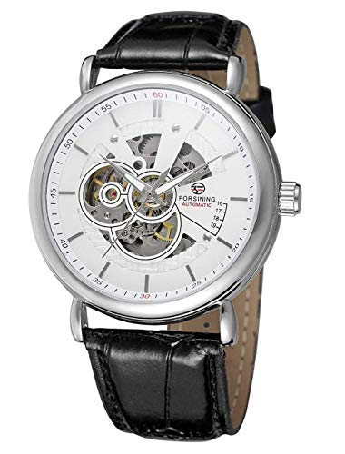 Montre mécanique automatique en cuir pour homme à complications phase de lune